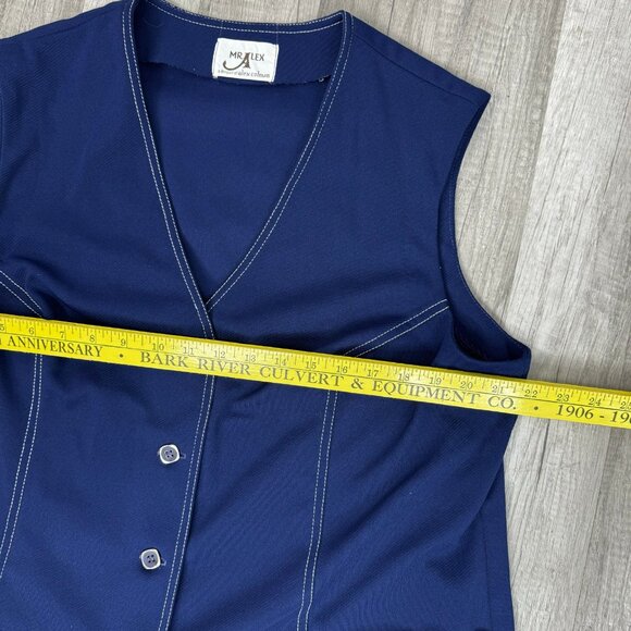 Vintage 70s Mens Button V-Neck Vest Navy White Contrast Stitching Mod Groovy - Picture 4 of 8